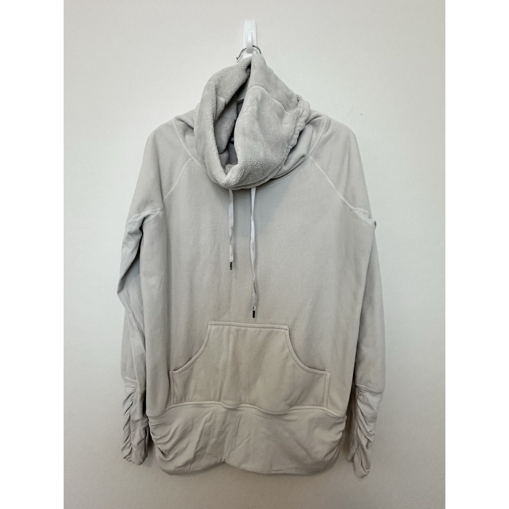 Lululemon Don't Hurry Be Happy Pullover Sweatshirt Cream Cowl Neck Fleece Sz 12